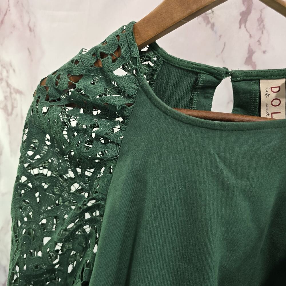 Anthropologie Top Womens XS Green Lace Crop Elastic Crochet Dolan Knit Puff - Picture 2 of 9